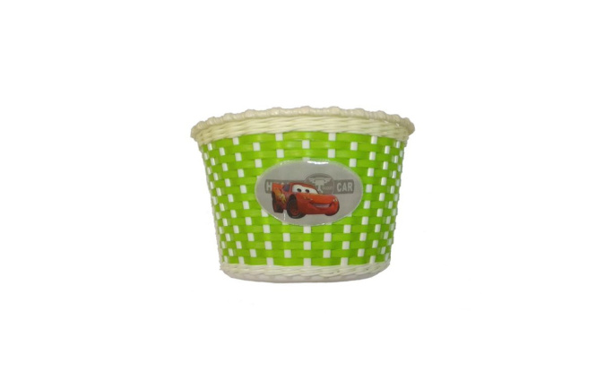 Корзина TRIX для детского велосипеда 12"-16", крепл на руль, 235х165х155мм, пласт, плет бело-зеленая фото 1