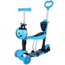 Самокат Novatrack Disco-kids Saddle PRO для детей, трансформ, свет.колес. PU 120*90мм,голубой 135207