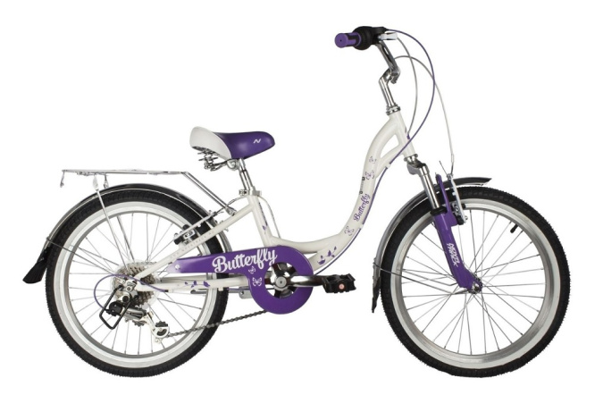 Велосипед NOVATRACK 20" BUTTERFLY сталь, белый-фиолет., 6-скор, TY21/RS35/SG-6SI, V-brake, баг153802 фото 1