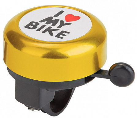 Велосипедный звонок модель 45AE-02 "I Love my bike" алюминий/пластик черно-золотистый арт.210139 фото 1
