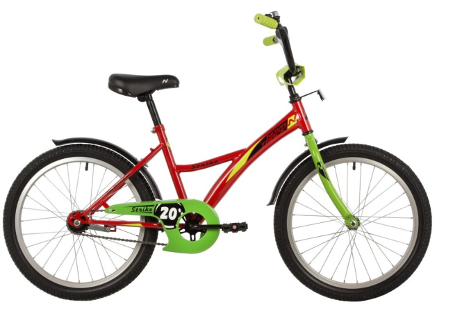 Велосипед NOVATRACK 20" STRIKE красный, тормоз нож, крылья корот, защита А-тип, без доп колес 161824 фото 1