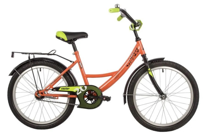 Велосипед NOVATRACK 20" VECTOR оранж, защ А-тип, торм нож., крылья и багаж чёрн.,без доп кол 161819 фото 1