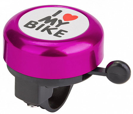 Велосипедный звонок модель 45AE-04 "I Love my bike" алюминий/пластик черно-фиолетовый арт.210140 фото 1