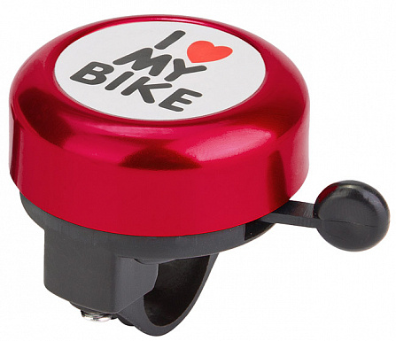 Велосипедный звонок модель 45AE-01 "I Love my bike" алюминий/пластик черн/красный арт.210138 фото 1