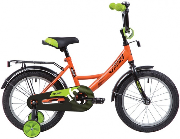 Велосипед NOVATRACK 12" VECTOR оранжевый, тормоз нож., крылья и багажник чёрн. 140640 фото 1