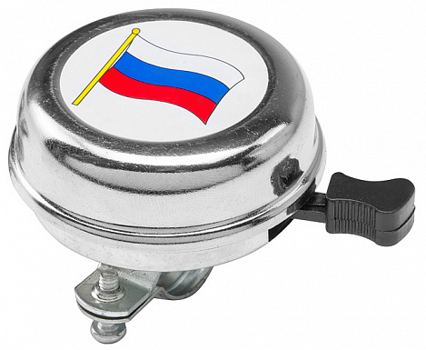 Велосипедный звонок 54BF-01 с российским флагом сталь хром арт. 210210 фото 1