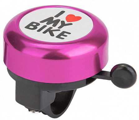 Велосипедный звонок 45AE-10 "I love my bike" алюминий/пластик, чёрно-розовый, арт. 210144 фото 1